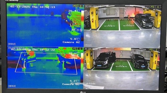 [진주=뉴시스]진주소방서, 갤러리아 백화점 전기자동차 충전구역에 열화상카메라 설치.(사진=진주소방서 제공).2025.02.14.photo@newsis.com *재판매 및 DB 금지