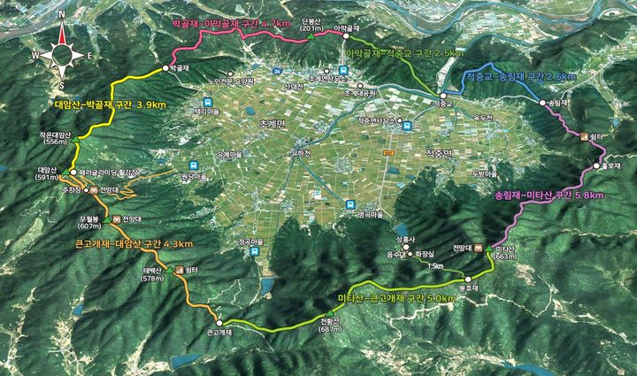 [합천=뉴시스] 합천운석충돌구 환종주 탐방로 주요구간 안내도. (사진=합천군 제공) 2025.02.14. photo@newsis.com *재판매 및 DB 금지