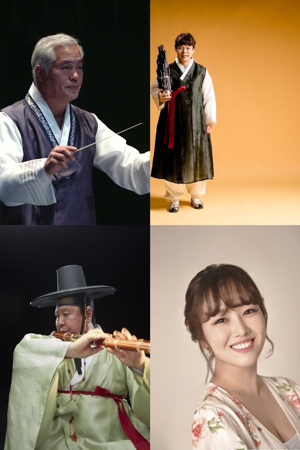 [대구=뉴시스] 시계 방향으로 지휘자 한상일, 생황 박성휘, 대금 원장현, 가수 정미애. (사진=아양아트센터 제공) 2025.02.14. photo@newsis.com *재판매 및 DB 금지