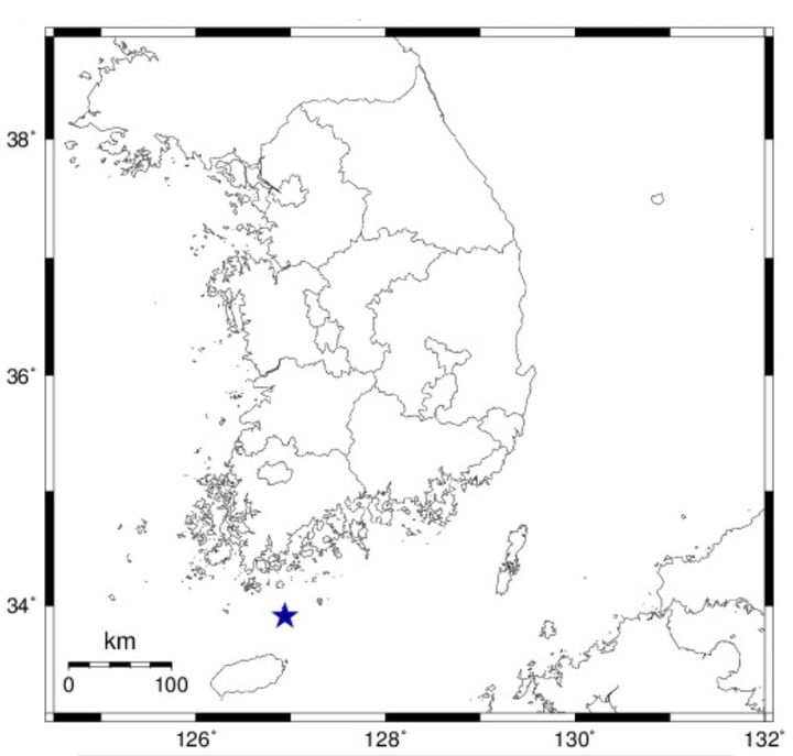 [서울=뉴시스] 16일 오후 1시42분4초 전남 여수시 거문도 서남서쪽 37㎞ 해역에서 규모 2.2의 지진이 발생했다. (사진 = 기상청 계기진도정보) 2025.02.16. photo@newsis.com *재판매 및 DB 금지