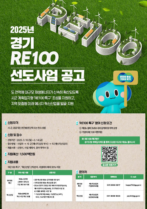 경기 RE100 선도사업 모집…"혁신적 에너지 신기술 발굴"