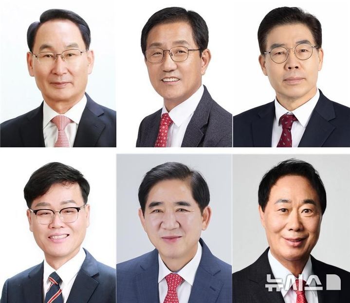 [거제=뉴시스] 신정철 기자= 4·2재보선 거제시장 선거 국민의힘 예비후보 6명은 19일 오후 7시부터 거제삼성호텔 토파즈 세미나룸에서 경선후보자 토론회를 갖는다. 이날 토론회는 후보별 인사, 주제별 토론, 주도권 토론 순서로 진행된다. 사진은 왼쪽부터 시계방향으로 권민호, 권태민, 김봉태, 천종완, 정연송, 박환기씨.(사진=뉴시스DB).2025.02.19. sin@newsis.com