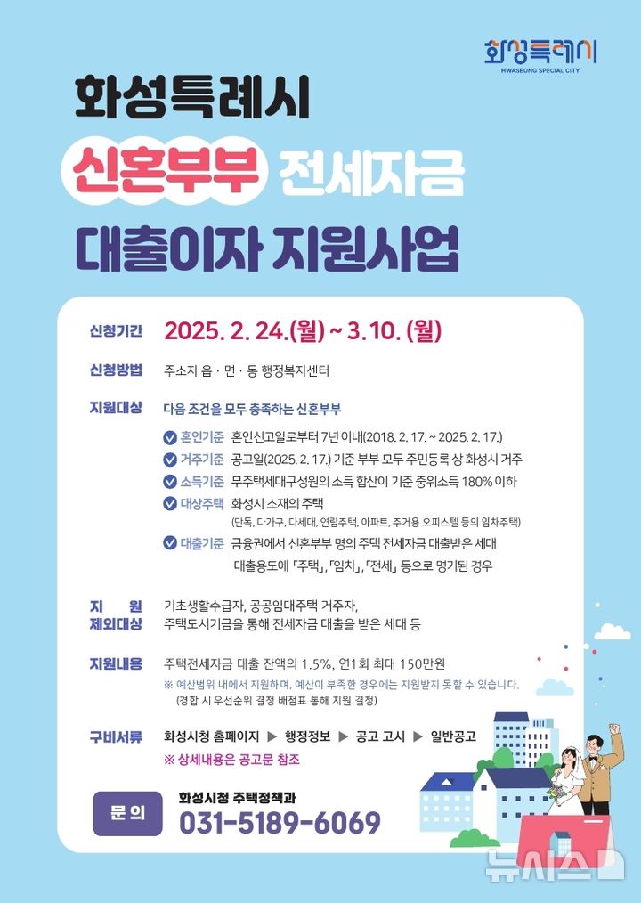 [화성=뉴시스] 화성시 신혼부부 전세자금 대출이자 지원사업 디지털 홍보자료. (사진=화성시 제공) 2025.02.20. photo@newsis.com