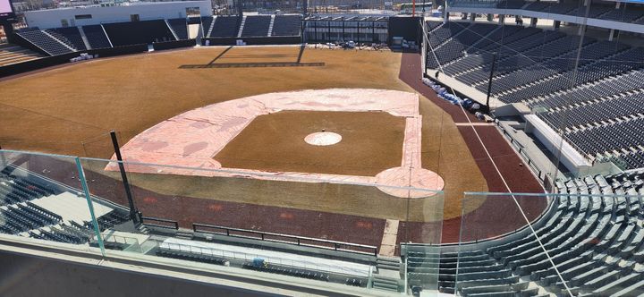 [대전=뉴시스]20일 공개된 한화이글스 대전구장인 '대전 한화생명 볼 파크' 3층 스카이라운지에서 바라본 그라운드. 2025. 02. 20 kshoon0663@newsis.com *재판매 및 DB 금지