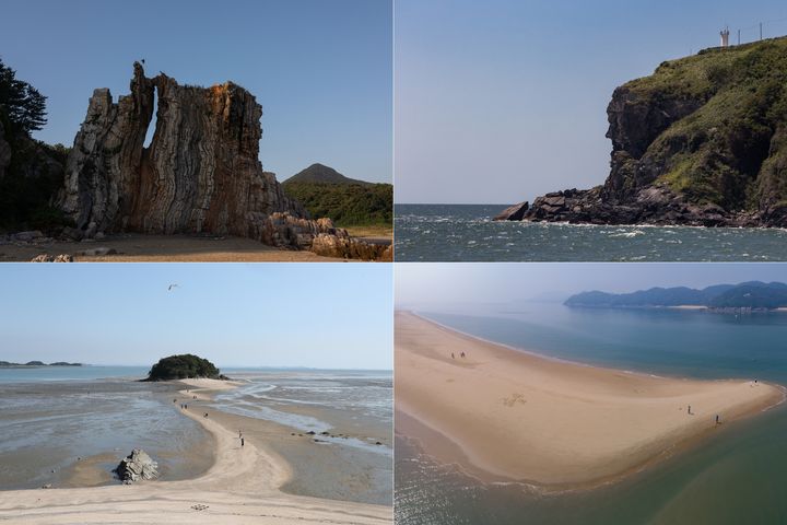 [인천=뉴시스] 대청도(왼쪽부터) 농여해변 나이테 바위, 연평면 소연평도 얼굴바위, 영흥면 선재도 목섬, 자월면 이작도 풀등. (사진=옹진군 제공) 2025.02.20. photo@newsis.com *재판매 및 DB 금지