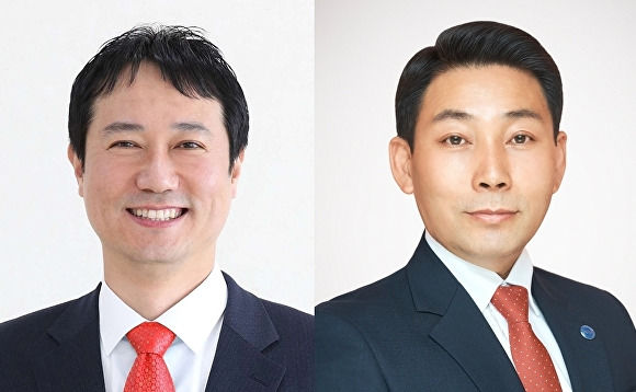 [대구=뉴시스]4.2 재·보궐선거 대구 달서구6(광역의원) 선거구에서 경선을 치르는 김주범(49·사진 왼쪽) 국회선임비서관과 오정희(59) 국민의힘 대구시당 부대변인(사진=국민의힘 대구시당 제공) 2025.02.21 photo@newsis.com *재판매 및 DB 금지