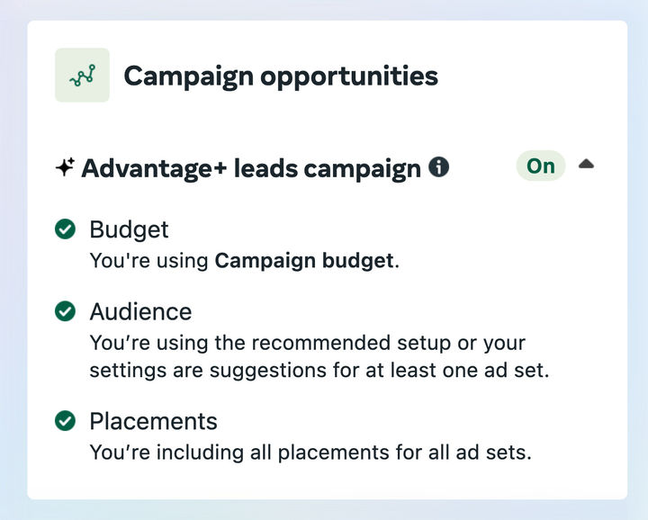 [서울=뉴시스] 메타가 기업·브랜드 캠페인 성과를 극대화하기 위해 ▲간소화된 어드밴티지 플러스 캠페인 설정 ▲어드밴티지 플러스 잠재 고객 캠페인 ▲광고 최적화 지수 등 새로운 광고 도구를 선보인다고 25일 밝혔다. 사진은 어드밴티지 플러스 잠재 고객 캠페인 (사진=메타 제공) *재판매 및 DB 금지