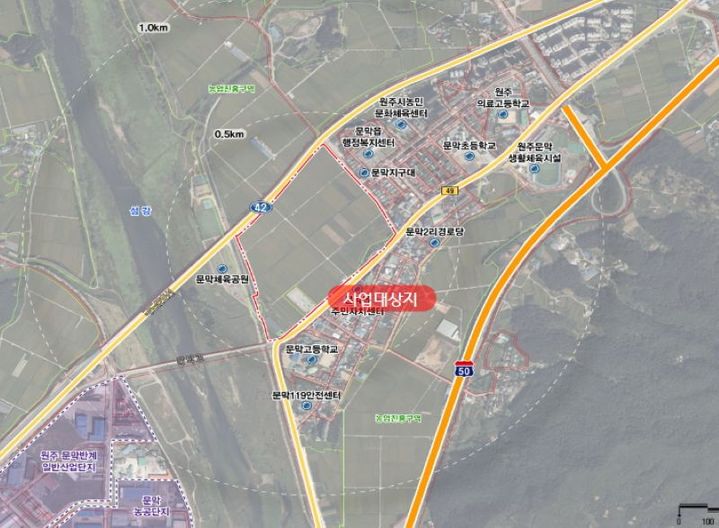 원주시 문막읍 문막리 앞뜰 도시개발사업 대상지. *재판매 및 DB 금지