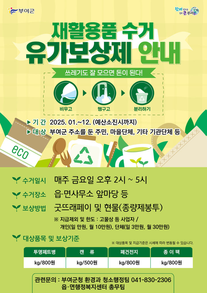 [부여=뉴시스] 부여군 재활용품 수거 유가보상제 안내문. *재판매 및 DB 금지