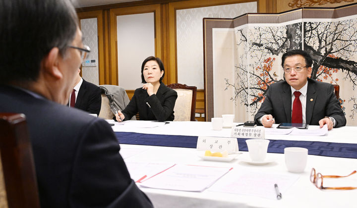 [서울=뉴시스] 최진석 기자 = 최상목 대통령 권한대행 부총리 겸 기획재정부 장관이 27일 서울 종로구 정부서울청사에서 열린 대외경제현안간담회에서 발언하고 있다. (사진=기획재정부 제공) 2025.02.27. photo@newsis.com *재판매 및 DB 금지