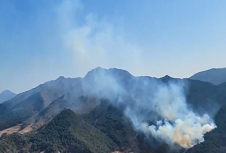 [봉화=뉴시스] = 28일 오후 1시47분께 경북 봉화군 명호면 고감리 904 일원에서 발생한 산불이 53분만에 진화됐다. (사진=산림청 제공) photo@newsis.com *재판매 및 DB 금지