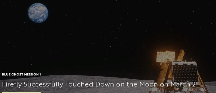  [서울=뉴시스] ‘파이어플라이(Firefly) 에어로스페이스’사가 블루 고스트의 달 착륙을 축하하는 메시지를 홈페이지에 올려놓았다.(출처: 파이어플라이 에어로스페이스 홈페이지) 2025.03.02.&nbsp; *재판매 및 DB 금지