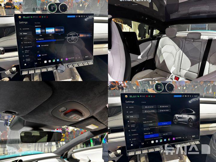 [바르셀로나(스페인)=뉴시스] 심지혜 기자 = 3일(현지 시간) 오전 스페인 바르셀로나에서 열린 MWC 25 샤오미 부스에 전시된 전기차 '샤오미 SU7' 내부. 2025.03.03. siming@newsis.com