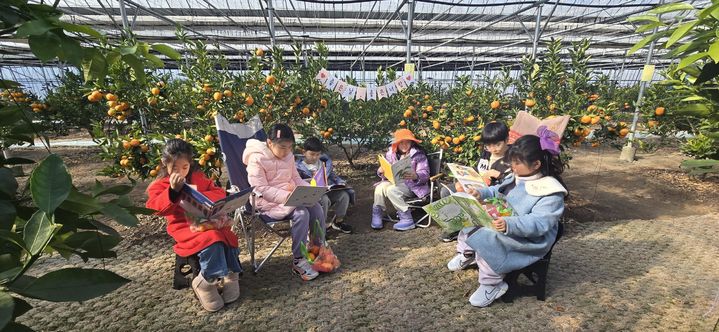 [부산=뉴시스] 부산 강서도서관 겨울방학특강 '자연 속 도서관' 수업 모습. (사진=강서구청 제공) 2025.03.06. photo@newsis.com *재판매 및 DB 금지