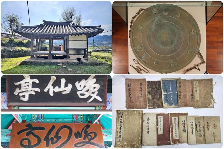 윗줄 왼쪽부터 시계 방향으로 강진 명발당, 곡성 태안사 금고, 곡성 태안사 사적기 일괄, 순천 환선정 현판. (사진=전남도 제공) *재판매 및 DB 금지