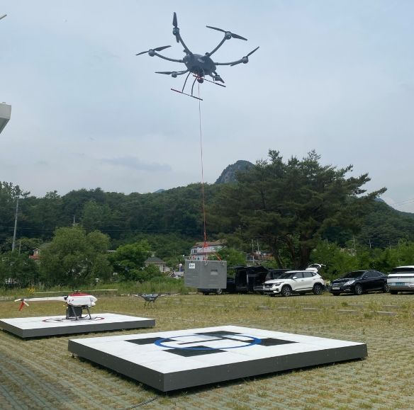 [홍성=뉴시스] 충남 보령 섬지역 드론 배달서비스 모습. *재판매 및 DB 금지