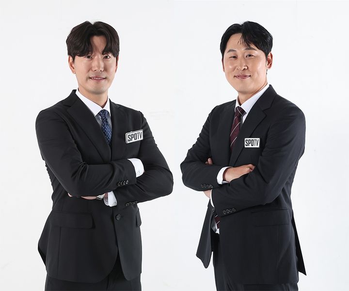 [서울=뉴시스] 2025시즌 스포티비 해설위원으로 일하는 윤석민과 김재호. (사진 = 스포티비 제공) *재판매 및 DB 금지