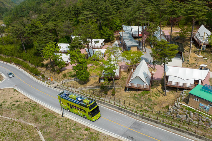 아리랑열차와 연계한 시티투어버스 운행모습.(사진=정선군 제공) *재판매 및 DB 금지