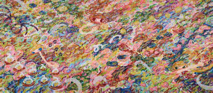 아야코 록카쿠(Ayako Rokkaku)Untitled, 2023 acrylic on canvas, triptych, each 200 x 150 cm, overall 200 x 450 cm.추정가: 한화 약 4억 5천~5억 6천 (HK$2,400,000 - 3,000,000) *재판매 및 DB 금지