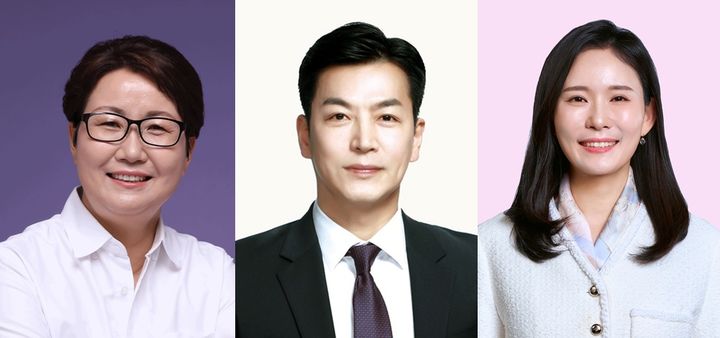 [수원=뉴시스] 군포4 선거구 성복임 더불어민주당 후보, 배진현(가운데) 국민의힘 후보, 오희주(오른쪽) 국민연합 후보. (사진=선관위 홈페이지) 2025.03.14. photo@newsis.com *재판매 및 DB 금지