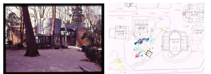 한국관 준공 당시 전경 ⓒ만쿠조&세레나 건축사무소. 한국문화예술위원회 아르코예술기록원 제공. 한국관 개념 스케치 ⓒ만쿠조&세레나 건축사무소. 한국문화예술위원회 아르코예술기록원 제공. *재판매 및 DB 금지