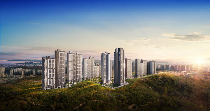 [서울=뉴시스] 현대엔지니어링과 포스코이앤씨 컨소시엄(컨소시엄)은 이달 말 경북 포항시 남구 대잠동 일원에서 '힐스테이트 더샵 상생공원 1단지' 항공 광역조감도. 2025.03.20. (자료=컨소시엄 제공) photo@newsis.com *재판매 및 DB 금지