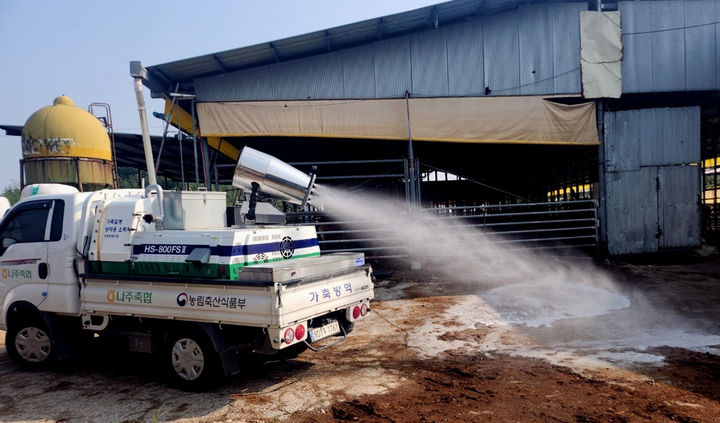 [나주=뉴시스] 청정 전남지역에서 지난 14일 구제역이 처음으로 발생한 가운데 축산 규모 1번지를 자랑하는 나주시가 인근 영암군 발생 농가로부터 구제역 바이러스 유입 차단을 위해 방역과 백신 접종에 총력전을 펼치고 있다. (사진=나주시 제공) 2025.03.20. photo@newsis.com *재판매 및 DB 금지