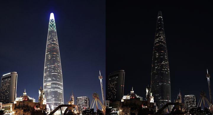 [서울=뉴시스] 롯데월드타워가 WWF(세계자연기금)의 글로벌 소등 캠페인 '2025 어스아워(Earth Hour)'에 동참한다고 21일 밝혔다. (사진=롯데물산 제공) *재판매 및 DB 금지