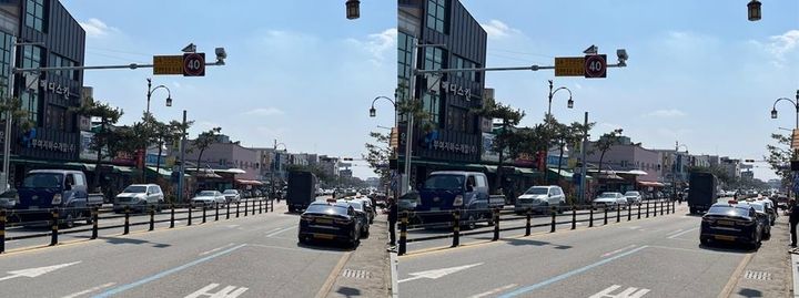 단속카메라 (왼쪽)설치전, (오른 쪽) 설치 후. *재판매 및 DB 금지