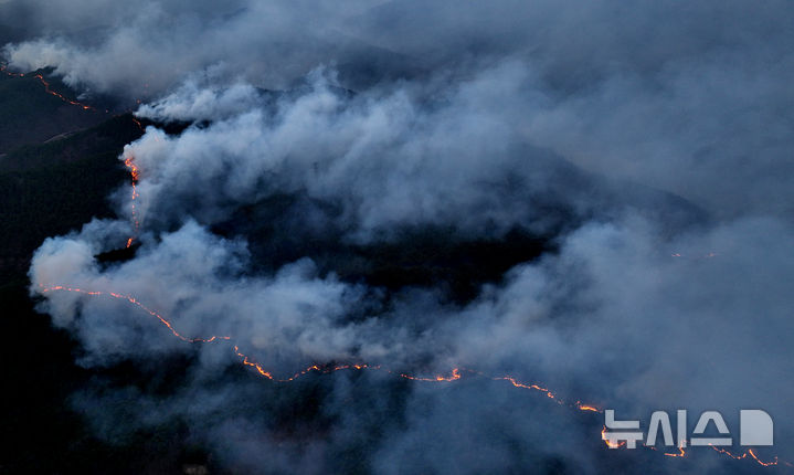 [의성=뉴시스] 이무열 기자 = 경북 의성군 산불 발생 사흘째인 24일 안평면 신원리 한 야산에 산불이 번지고 있다. 2025.03.24. lmy@newsis.com