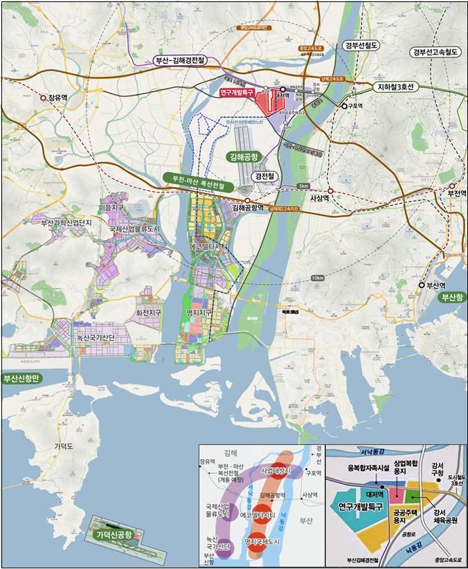 [부산=뉴시스] 부산연구개발특구 위치도. 부산연구개발특구는 강서구 대저동 일원에 174만4114㎡ 규모로 연구개발, 첨단산업, 전시·행사(컨벤션) 등으로 구성된 첨단복합지구를 조성한다. (사진=부산시 제공) 2025.03.25. photo@newsis.com *재판매 및 DB 금지