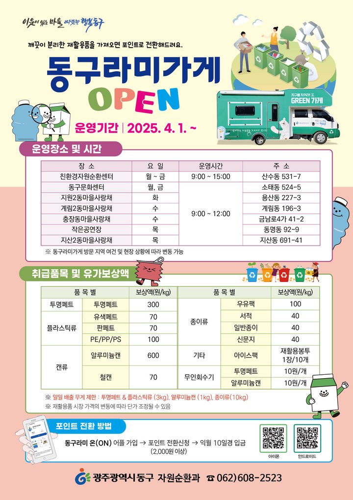 "재활용품 포인트 적립" 광주 동구, 동구라미 가게 운영