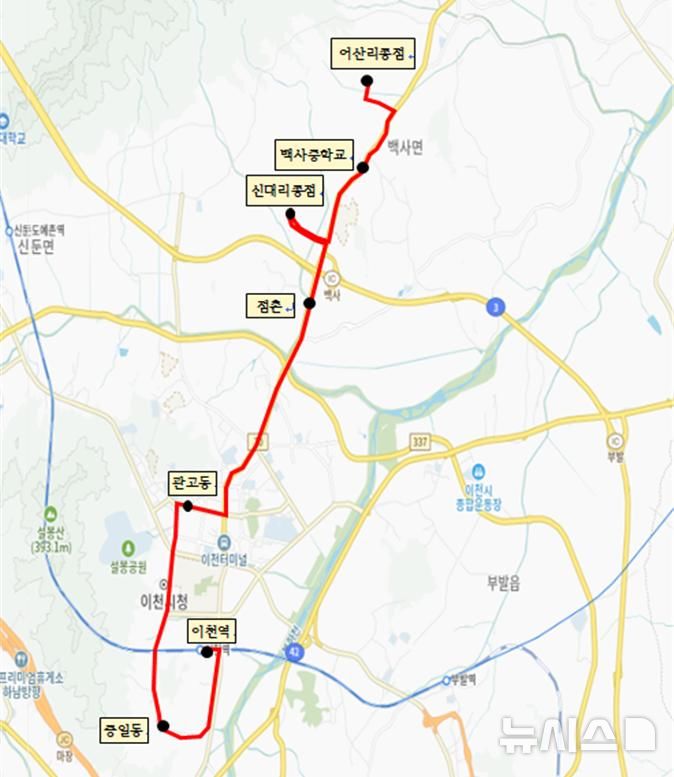 [이천=뉴시스] 이천시 282번 신설버스 노선도 (사진=이천시 제공) 2025.03.25.photo@newsis.com