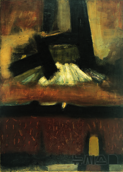 [창원=뉴시스]강국진 작품 '작업 64-1', 1964, 캔버스에 유채, 192x130㎝. 경남도립미술관 소장.