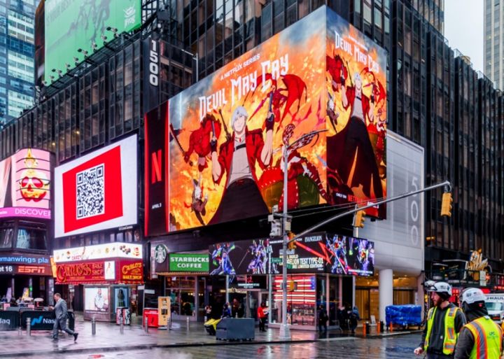 미국 뉴욕 타임스퀘어 빌보드에 공개된 애니메이션 '데빌메이크라이' 키아트. (사진=스튜디오미르) *재판매 및 DB 금지