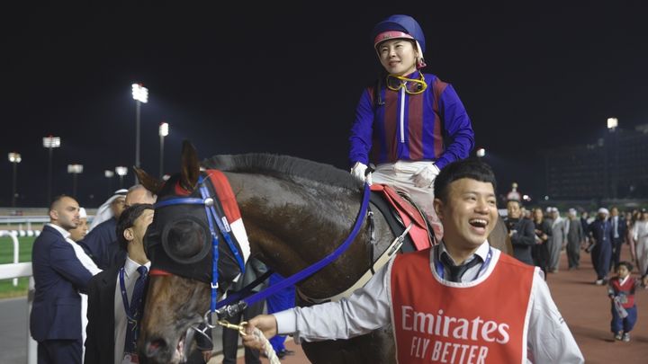 [김해=뉴시스]두바이에서 경주 출전하는 김혜선 기수.(사진=렛츠런파크 부산경남 제공) 2025.03.27.photo@newsis.com *재판매 및 DB 금지