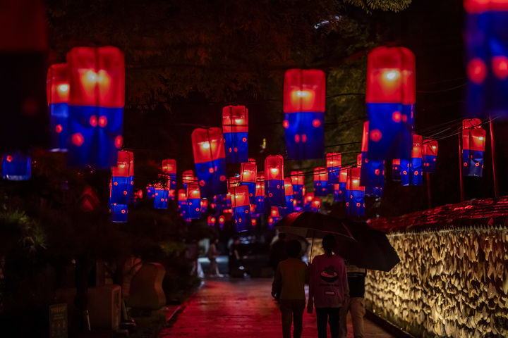 [남원=뉴시스] 남원 광한루원 담장 밖에 수많은 청사초롱이 불을 밝혀 운치를 더하고 있다. *재판매 및 DB 금지