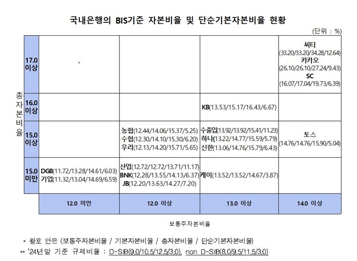 2024년 말 은행지주회사 및 은행 BIS(국제결제은행) 기준 자본비율 현황(잠정). (자료=금융감독원 제공) photo@newsis.com *재판매 및 DB 금지
