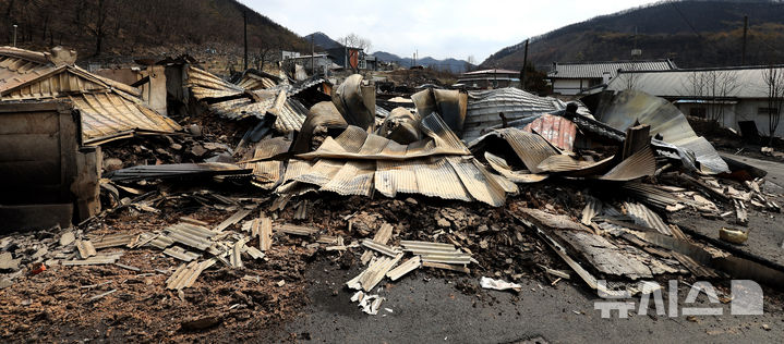 [안동=뉴시스] 이무열 기자 = 29일 경북 안동시 임하면 추목리 한 주택이 산불로 전소돼 있다. 2025.03.29. lmy@newsis.com