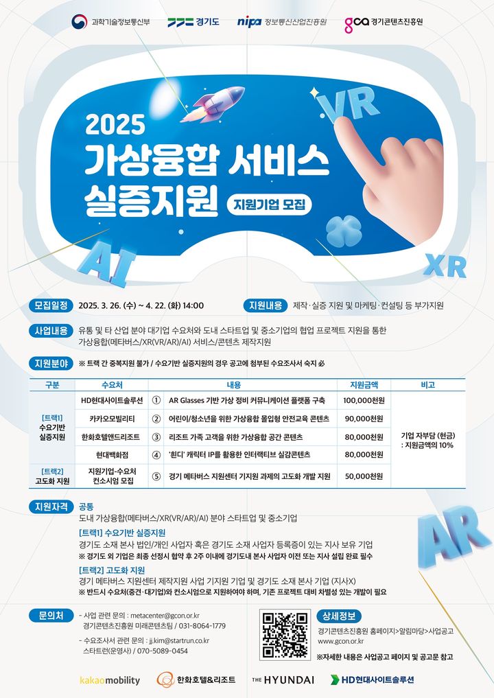 경기도, 대기업과 협업 가상융합 실증지원 기업 모집