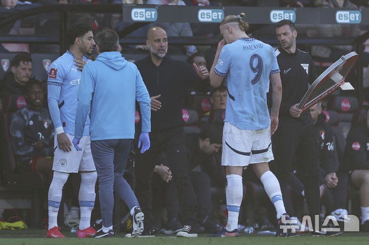 [본머스=AP/뉴시스] 잉글랜드 프로축구 프리미어리그(EPL) 맨체스터 시티의 엘링 홀란드. 2025.03.30.