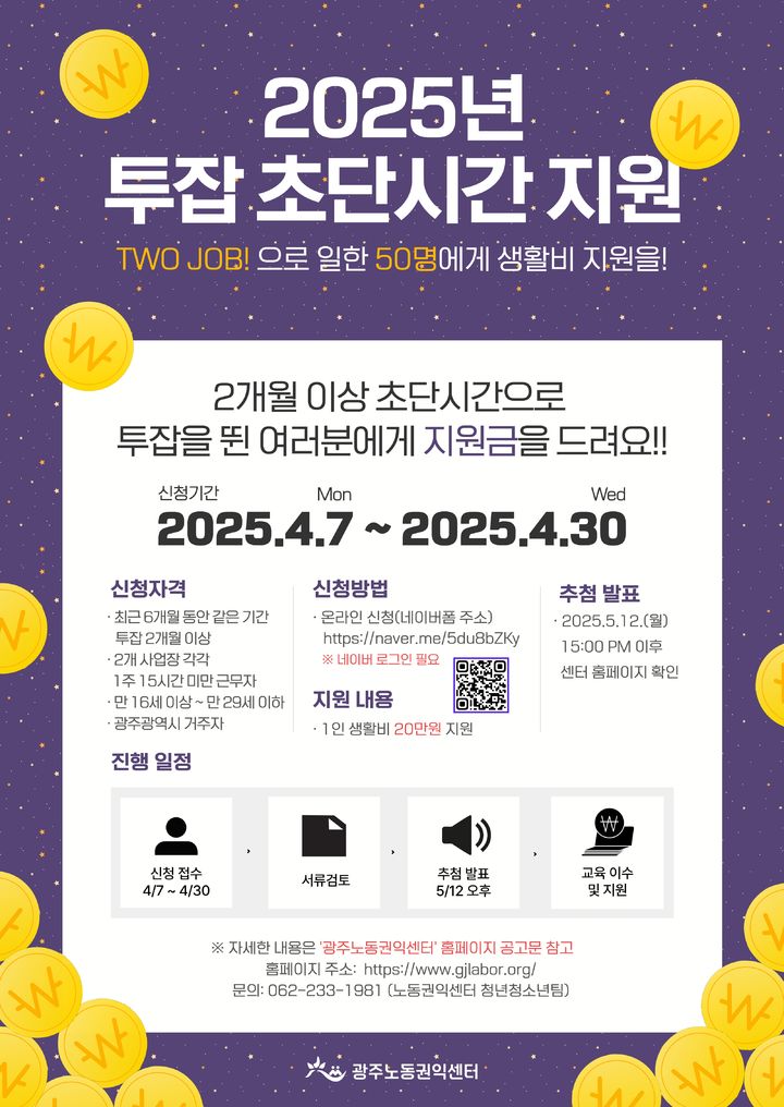 [광주=뉴시스] 광주노동권익센터는 초단시간 노동 현장에 나서고 있는 청년·청소년들을 대상으로 한 '투잡 초단시간노동자 지원사업'에 나선다고 31일 밝혔다. (사진 = 광주노동권익센터 제공) 2025.03.31. photo@newsis.com *재판매 및 DB 금지