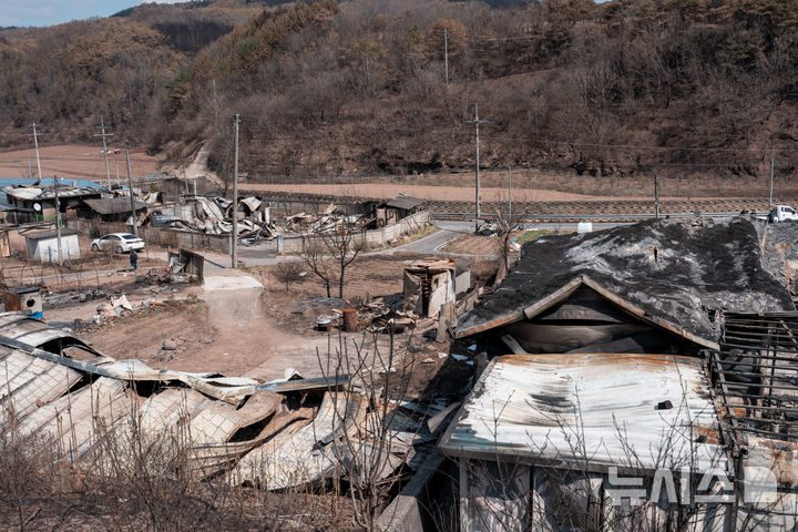 [영양=뉴시스] 김정화 기자 = 31일 경북 영양군 석보면 답곡리의 한 주택이 산불로 인해 잔해만 남았다. 2025.03.31. jungk@newsis.com 