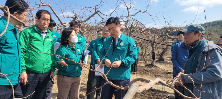박범수 농림축산식품부 차관은 31일 산불 피해를 입은 경북 안동 소재 과수·축산 농가를 찾아 "조속히 영농을 재개할 수 있도록 농작물재해보험금을 신속히 지급하겠다"고 말했다. (사진 = 농식품부 제공) 2025.03.31. *재판매 및 DB 금지