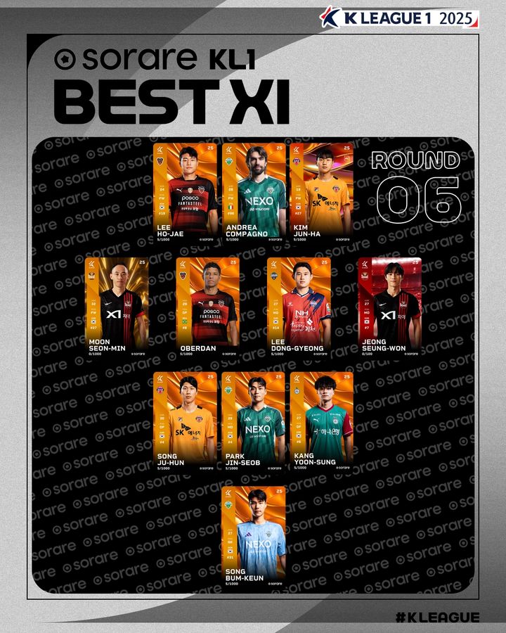 [서울=뉴시스] 하나은행 K리그1 2025 6라운드 베스트11. (사진=한국프로축구연맹 제공) *재판매 및 DB 금지