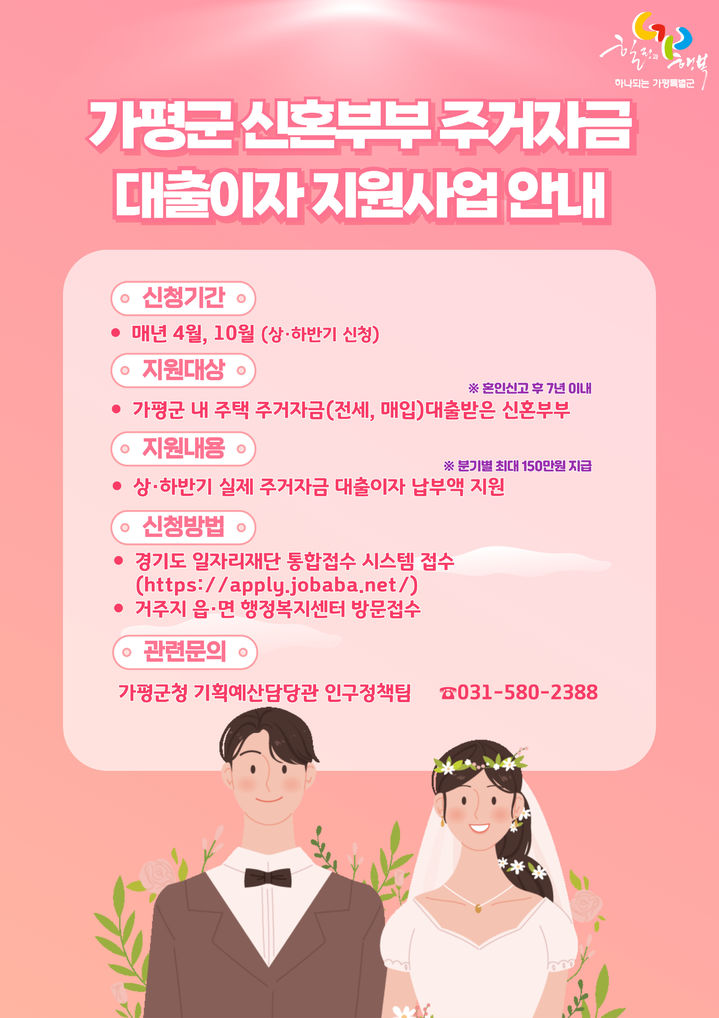 신혼부부 주거비용 대출이자 지원사업 안내. (사진=가평군 제공) photo@newsis.com *재판매 및 DB 금지