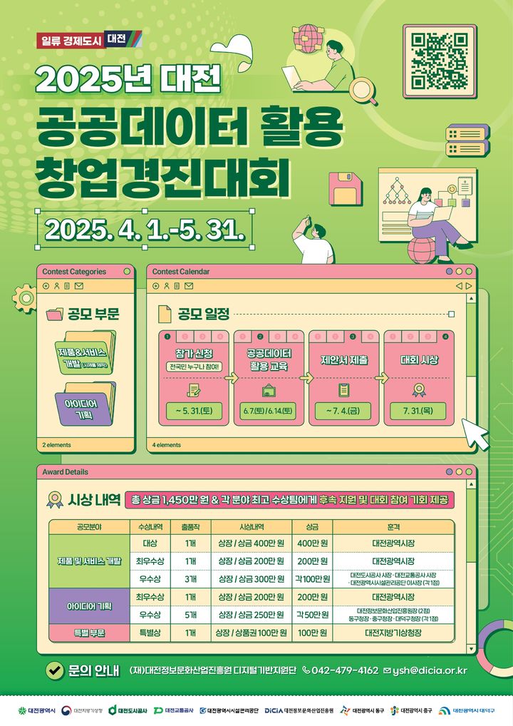 [대전=뉴시스] 대전시는 공공데이터를 활용한 창의적인 비즈니스모델을 발굴하고 데이터 기반의 창업 활성화를 위해 '대전 공공데이터 활용 창업 경진대회'를 연다. (사진=대전시 제공) 2025.04.01. photo@newsis.com *재판매 및 DB 금지