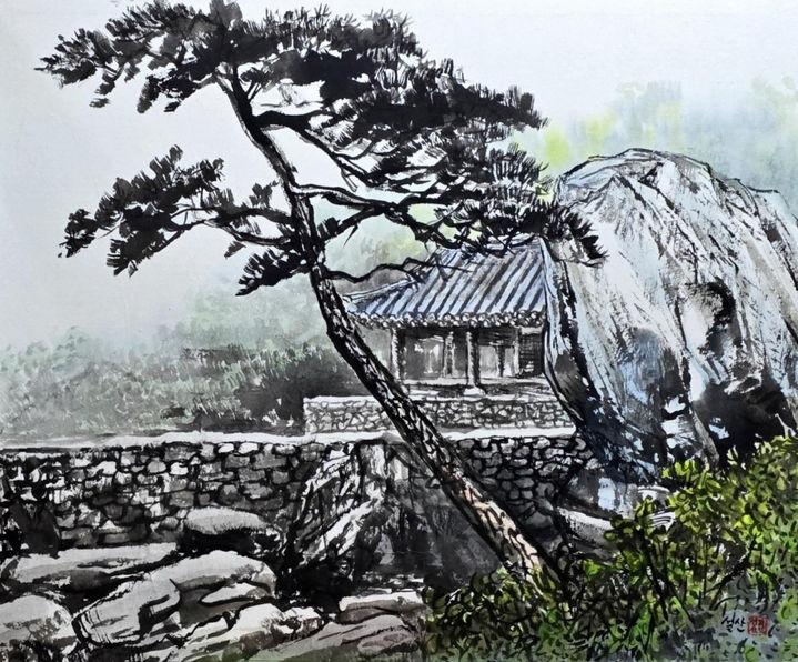 [곡성=뉴시스] 곡성군 갤러리107 선재순 작가 개인전. 풍암정 작품. (사진=곡성군청 제공). photo@newsis.com *재판매 및 DB 금지