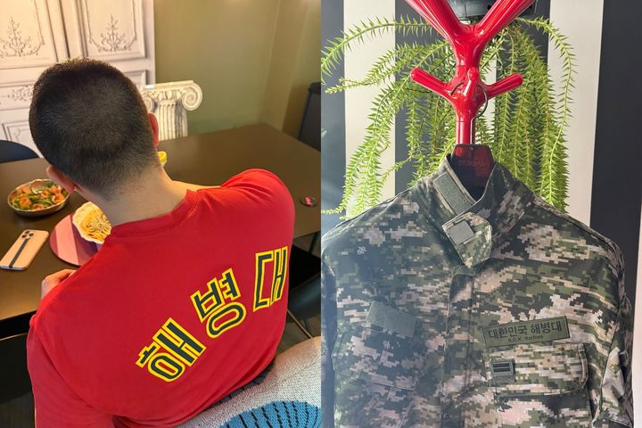 [서울=뉴시스] 최은경 아들(왼쪽)·해병대 군복 (사진=인스타그램 캡처) 2025.04.03. photo@newsis.com *재판매 및 DB 금지