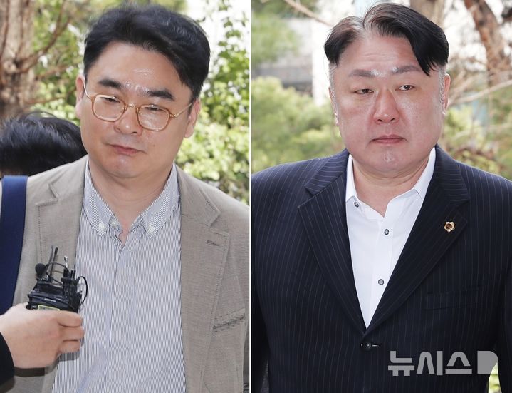 [인천=뉴시스] 김동영 기자 = 27일 오후 인천 미추홀구 인천지법에서 인천교육청의 전자칠판 보급사업에 참여한 업체의 납품을 돕고 그 대가를 챙긴 이른바 리베이트 행위를 한 혐의로 구속영장이 청구된 조현영(왼쪽부터)·신충식 인천시의원이 구속 전 피의자 심문(영장실질심사)에 출석하고 있다. 2025.03.27. dy0121@newsis.com 
